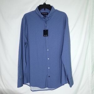 MIZZEN+MAIN Leeward Long Sleeve Coastal Fjord Dot Dress Shirt Trim Fit LARGE-NWT